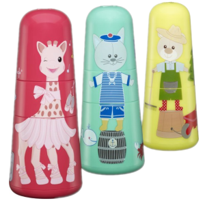 Gestapelde Sophie de Giraf stapelbekers met magneet 3‑delig voor peuters van 2–4 jaar