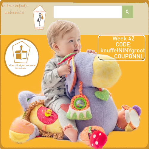 #42 korting 10% op een hele grote knuffel ezel van Niny voor je kleintje bij La Haye Enfants kinderwinkel in de spotlite week 42