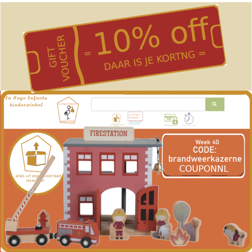 korting 10% op alle brandweerkazernes voor je kleintje bij La Haye Enfants kinderwinkel in de spotlite week 40