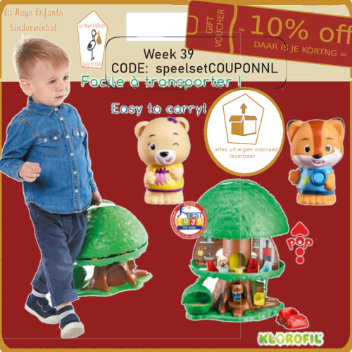 korting 10% op de speelset speelboom van Klorofil voor je kleintje bij La Haye Enfants kinderwinkel in de spotlite week 39